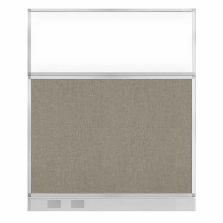 Versare Hush Panel Cubicle Partition 5' x 6' W/ Window Warm Pebble Fabric Clear Window W/ Cable Channel 1812578-2